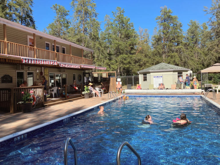 People swimming in the pool on a warm summer day