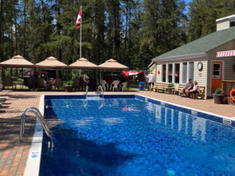 View of the pool and covered canopies